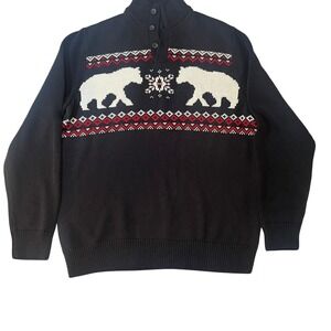 Chaps Men's Polar Bear Fair Isle Collar Holiday Sweater M Winter Knit Pullover